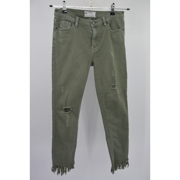 Free People Green Great Heights Distressed Skinny Crop Jeans Size 25 - Picture 3 of 10